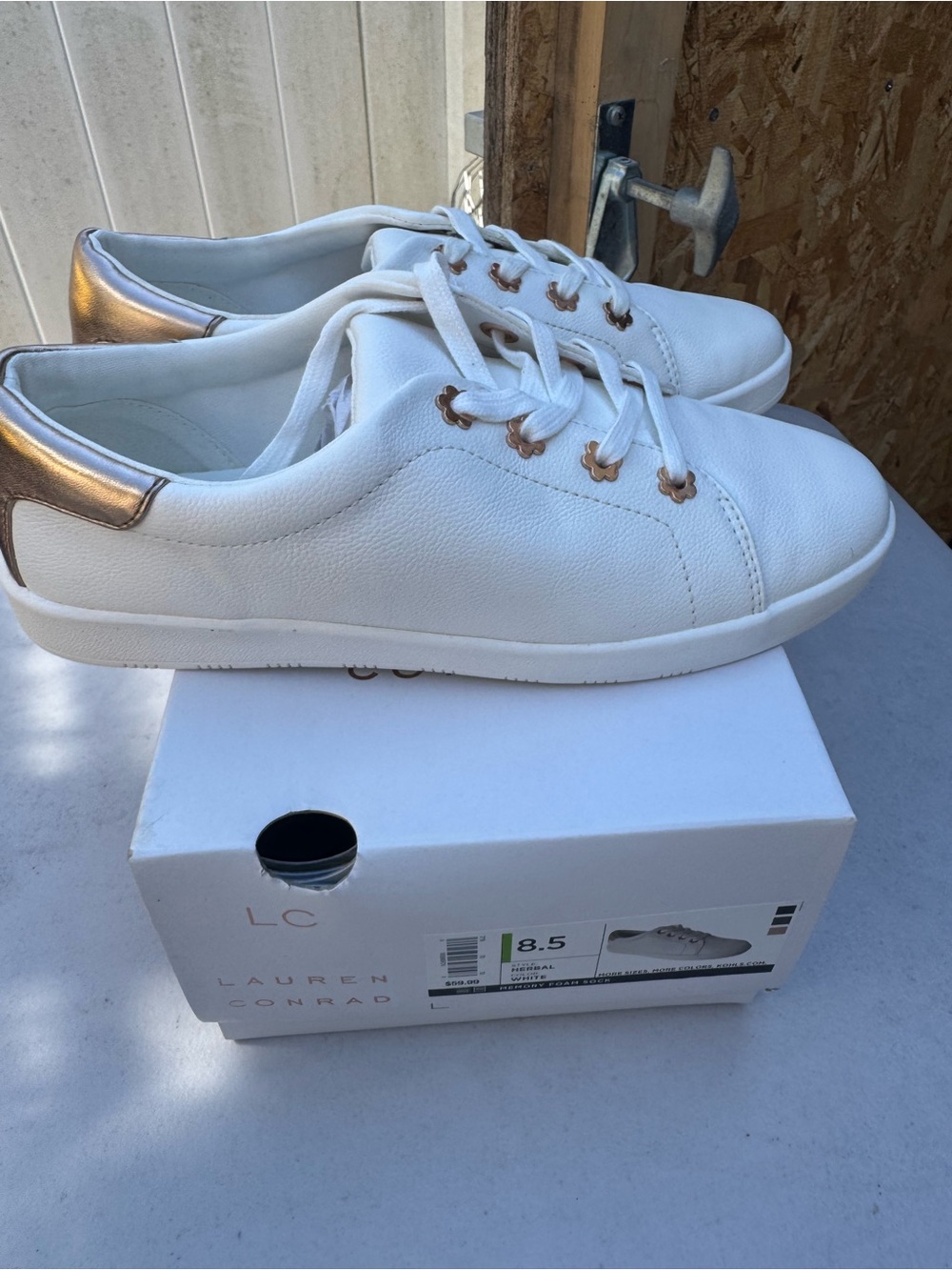 LC Lauren Conrad White Sneakers with Rose Gold Accents